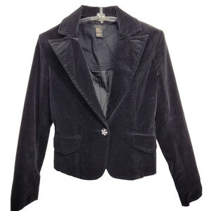 HP‎ Vintage Twenty One Black Velour One Rhinestone Button Whimsy Jacket Blazer